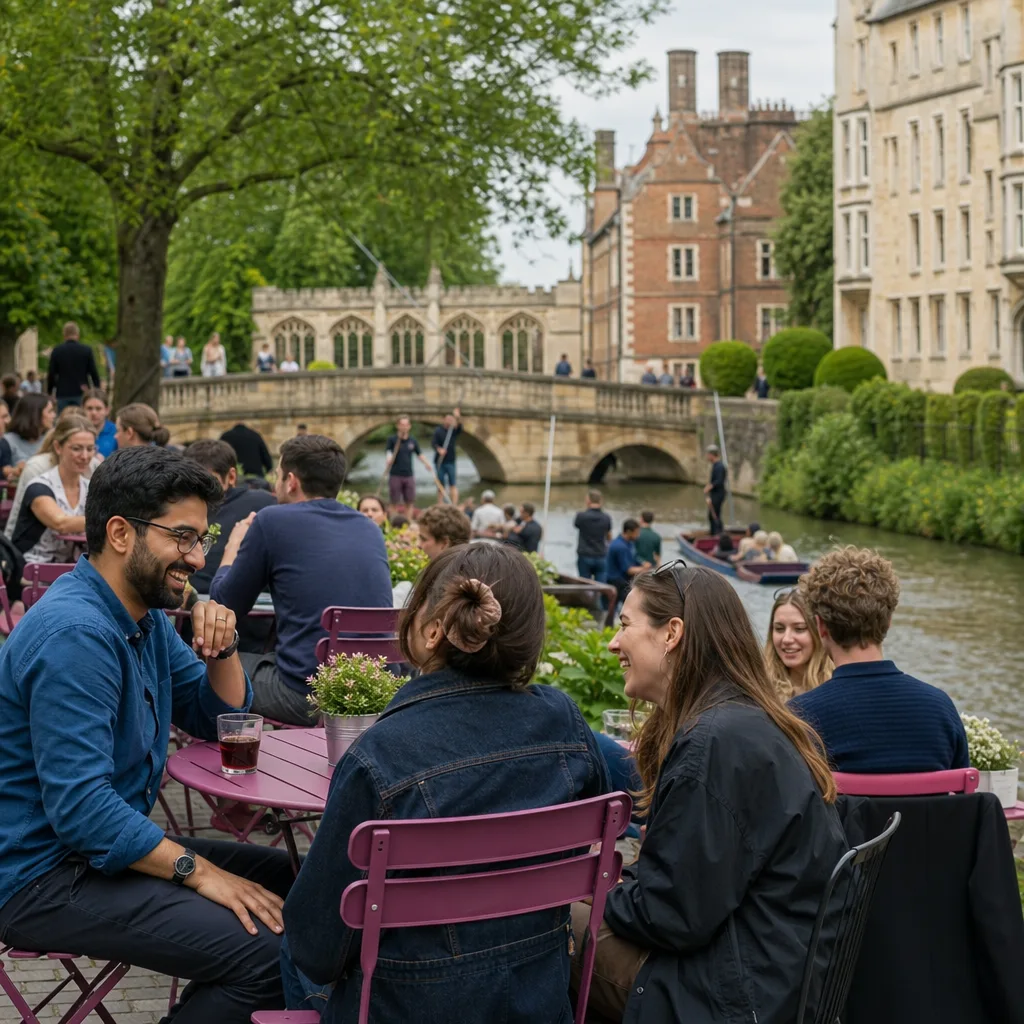A single woman using a local dating site at a Cambridge café